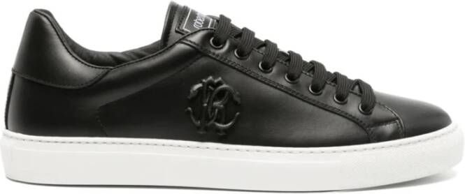 Roberto Cavalli Zwarte Leren Casual Trainers Sneakers Black Heren