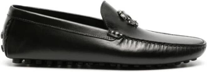 Roberto Cavalli Zwarte leren loafers casual platte Black Heren