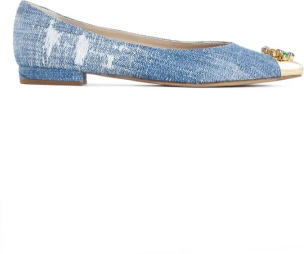 Roberto Festa Blauwe Denim Edelsteen Ballerina Platte Schoenen Blue Dames