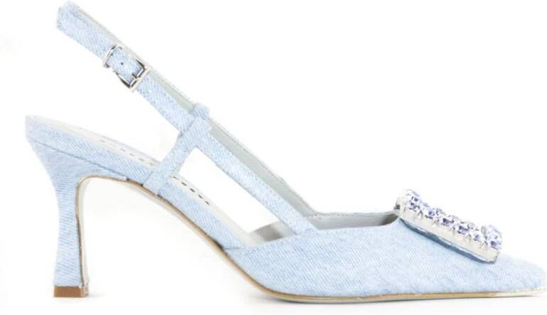 Roberto Festa Blauwe Denim Slingback Sandalen Kristal Detail Blue Dames