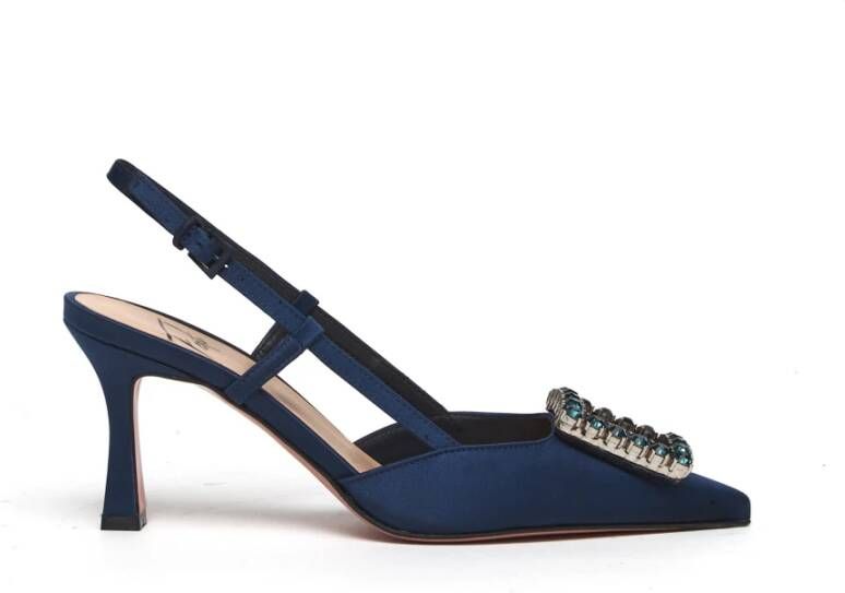 Roberto Festa Blauwe satijnen strass gesp slingback Blue Dames