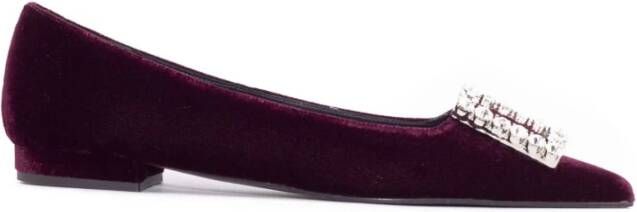 Roberto Festa Burgundy Velvet Ballerina Crystal Schoenen Red Dames