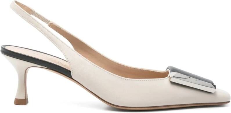 Roberto Festa Elegante Beige Leren Slingback Sandalen Beige Dames