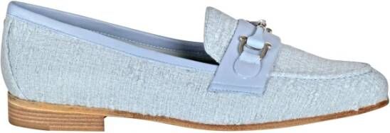 Roberto Festa Tweed Mocassins Leren Afwerking Ronde Neus Blue Dames