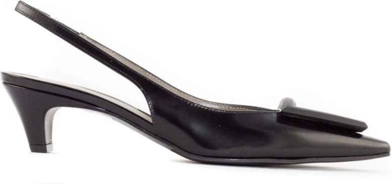 Roberto Festa Zwarte leren slingback hakken met detail Black Dames