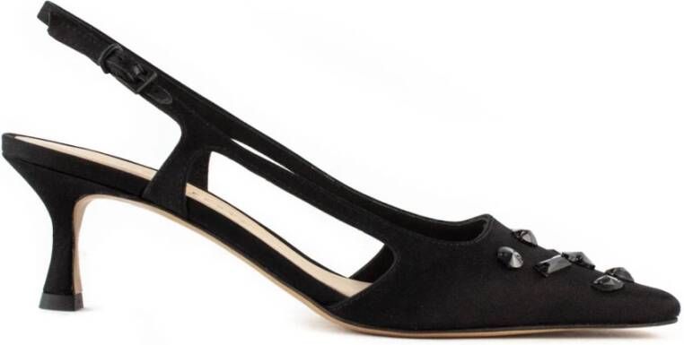 Roberto Festa Zwarte Satijnen Gemstone Slingback Sandalen Black Dames