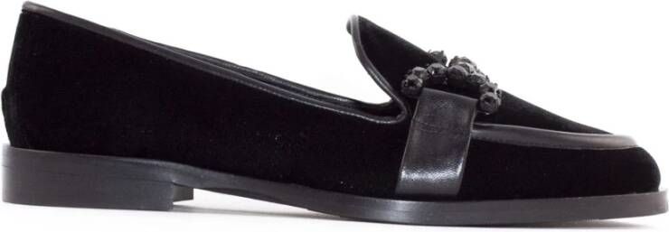 Roberto Festa Zwarte Velvet Edelsteen Loafer Schoenen Black Dames