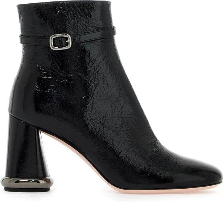 Roger Vivier Gekreukeld Lakleren Enkellaarzen met Viv' Choc Gesp Black Dames