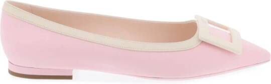 Roger Vivier Leren Ballerina Flats met RV Gesp Pink Dames