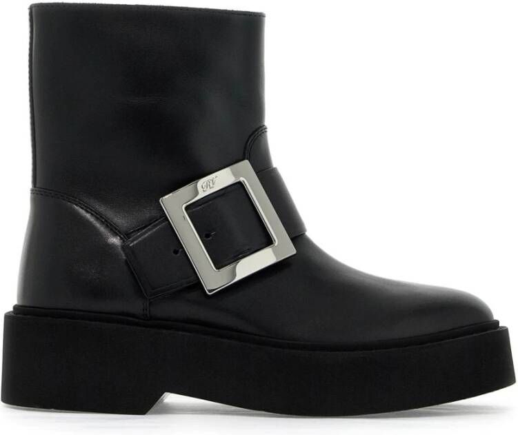 Roger Vivier Leren Enkellaarzen met Metalen Gesp Black Dames