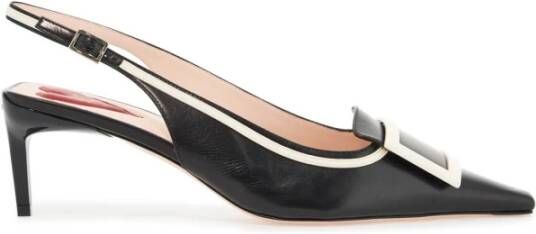 Roger Vivier Leren slingback pumps met gelakte gesp Black Dames