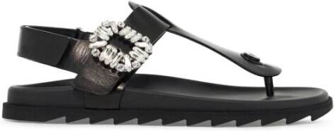 Roger Vivier Leren Strass Gesp Flip Flops Black Dames