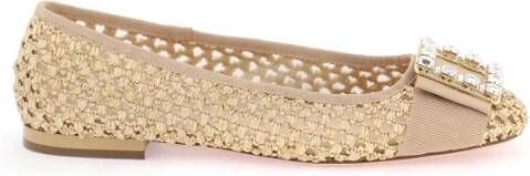 Roger Vivier Raffia Ballerina met Strass Gesp Beige Dames