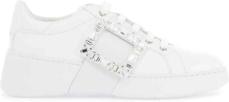 Roger Vivier Witte Leren Rhinestone Skate Sneakers White Dames