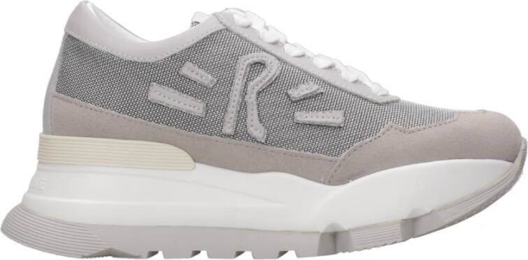 Rucoline Witte Grijze Sneakers Mesh Suède Platform White Dames