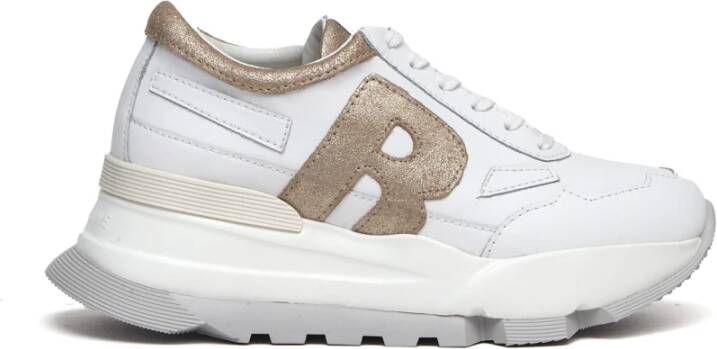 Rucoline Witte leren sneakers met gouden inzetstukken White Dames