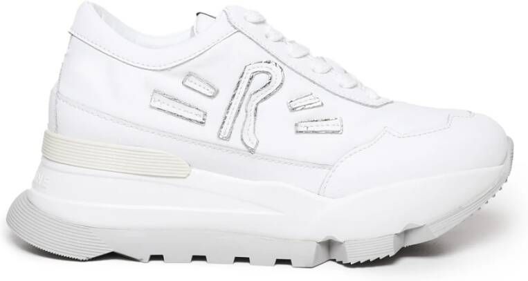 Rucoline Witte stoffen sneakers met leren inzetstukken White Dames