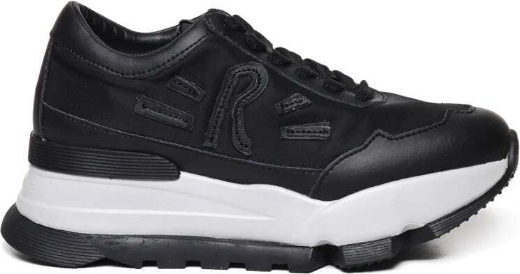 Rucoline Zwarte stoffen sneakers met leren inzetstukken Black Dames