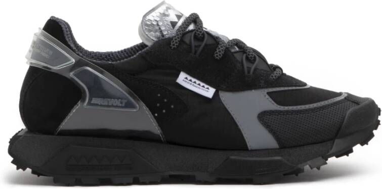 RUN OF Handgemaakte Zwarte Suède Sneakers met Reflecterende Grijze Stof Black