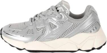 RUN OF Metallica Zilver Leren Sneakers Gray Dames