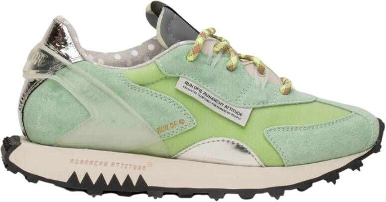 RUN OF Mint Split Leren Sneakers met Zilveren Hiel Green Dames