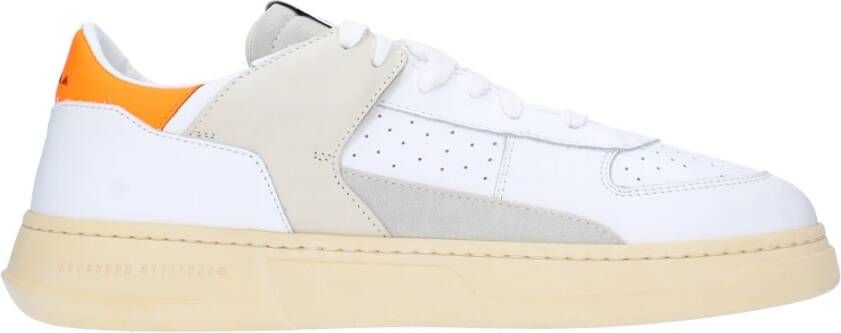 RUN OF Witte Leren Sneakers met Oranje Fluorescerende Inzetstukken White Heren