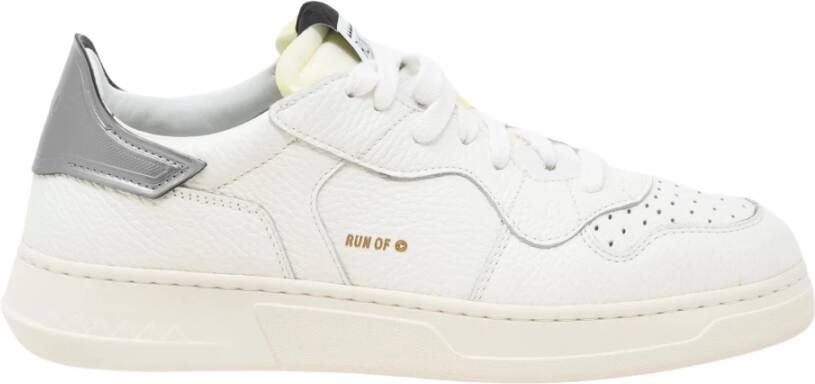 RUN OF Witte Leren Sneakers met Zilveren Inzetstukken White Dames