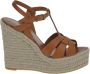 Saint Laurent Amberleren Sleehak Espadrilles Beige Dames - Thumbnail 1