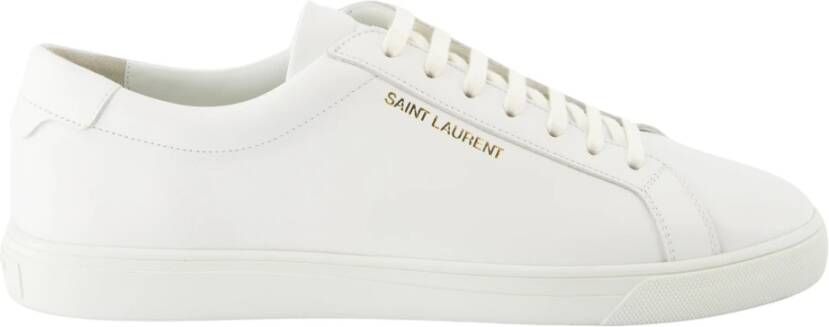 Saint Laurent Witte Lage Vetersneakers met Goudkleurig Logo White Heren