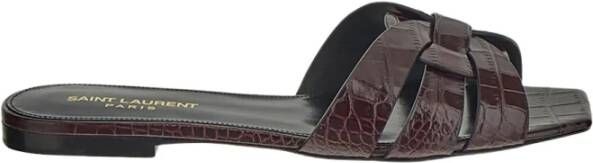 Saint Laurent Barolo Leren Krokodil Slides Black Dames