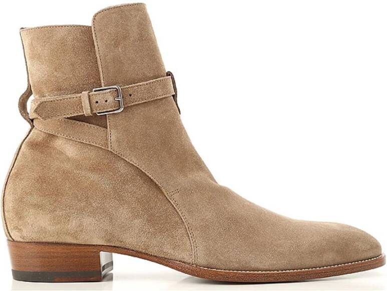 Saint Laurent Beige Enkellaarzen voor Mannen Beige Heren