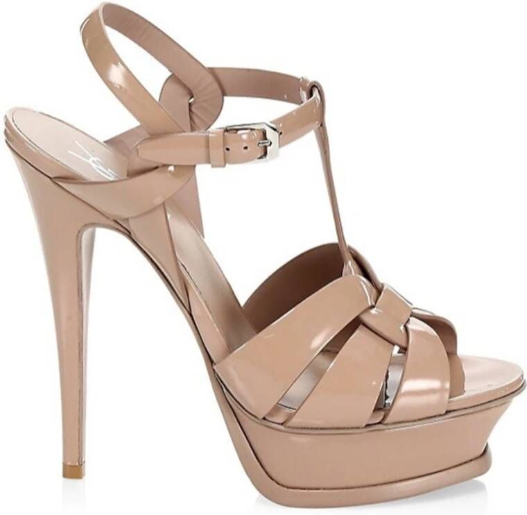 Saint Laurent Beige Hoge Hak Sandalen Elegante Stijl Beige Dames