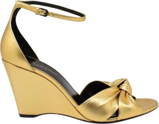 Saint Laurent Bianca Leren Sleehak Sandalen Yellow Dames