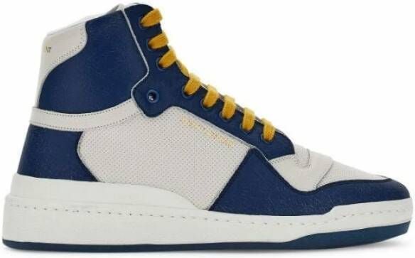 Saint Laurent Blauwe Kalfsleren Mid Top Sneakers Blauw Heren