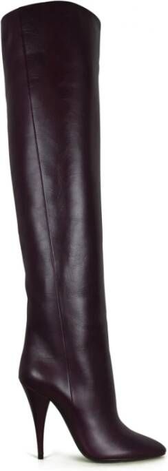 Saint Laurent Bordeauxrode Leren Overknee Laarzen Red Dames