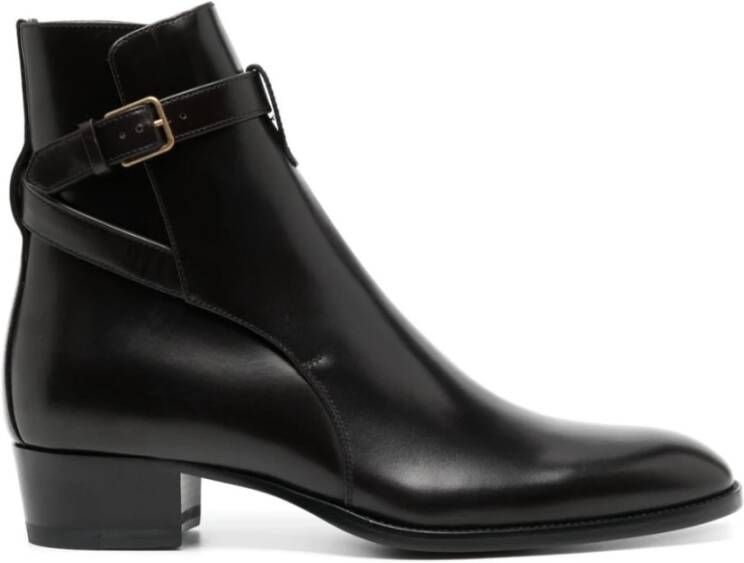 Saint Laurent Bruin leren gesp enkellaarsjes Brown Heren