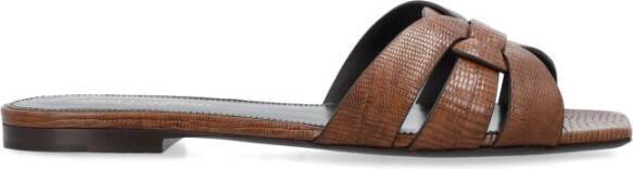 Saint Laurent Bruine Hagedis Sandaal Gesloten Teen Brown Dames