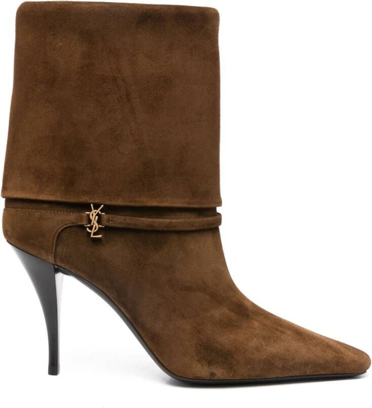 Saint Laurent Bruine leren enkellaarsjes Cassandre stijl Brown Dames