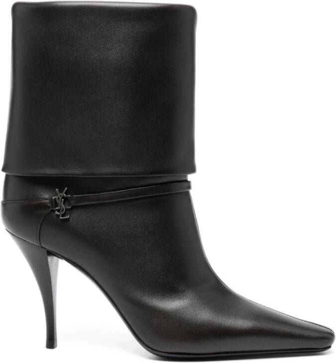 Saint Laurent Bruine leren stilettohak laarzen Black Dames