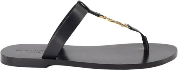 Saint Laurent Cassandre Leren Teenslippers Black Heren