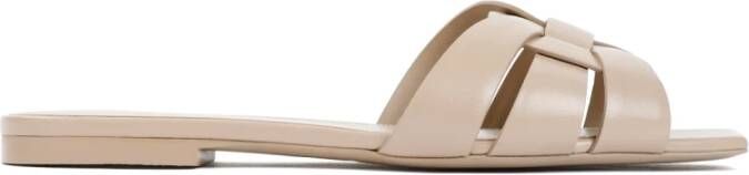 Saint Laurent Donker Beige Leren Slide Sandaal Beige Dames