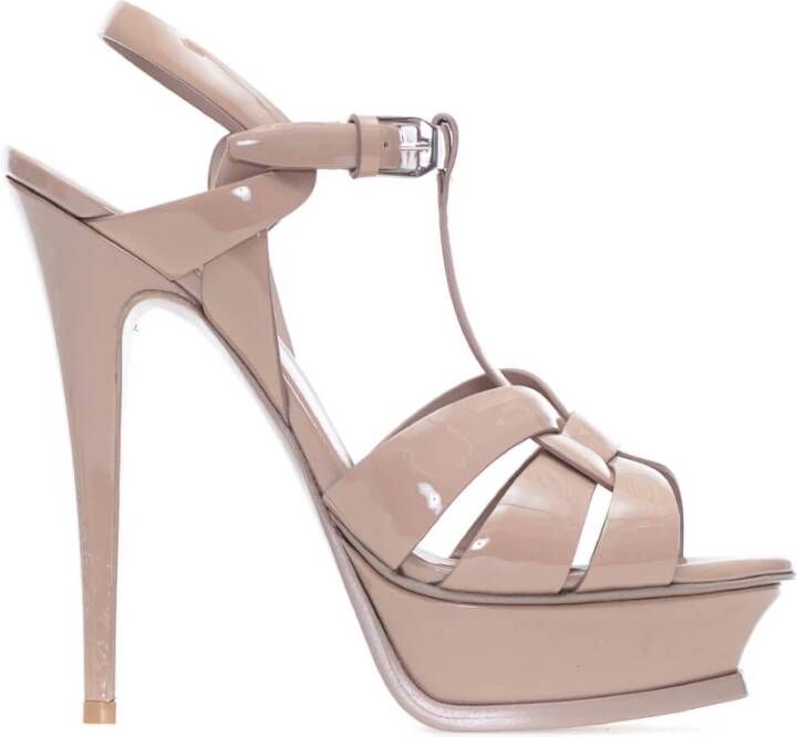 Saint Laurent Klassieke Tribute 105 Hoge Hak Sandalen Beige Dames