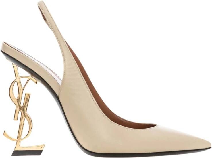 Saint Laurent Elegante Zwarte Leren Pumps Beige Dames