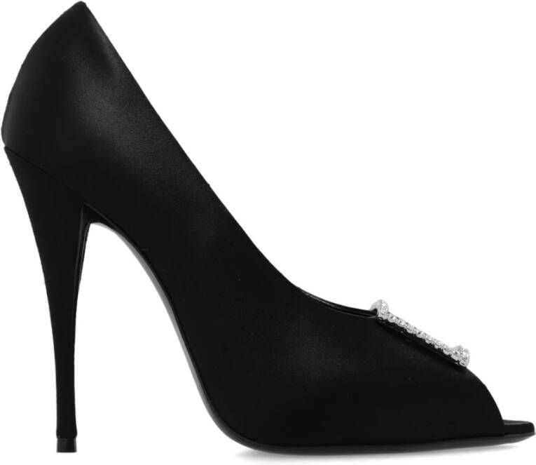 Saint Laurent Zwarte Satijnen Crepe Peep Toe Pumps Black Dames