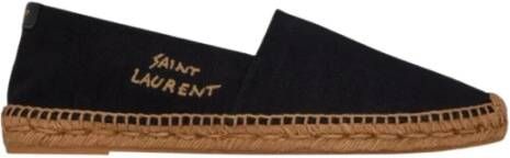 Saint Laurent Geborduurde Canvas Espadrilles met YSL-Detail Black Dames