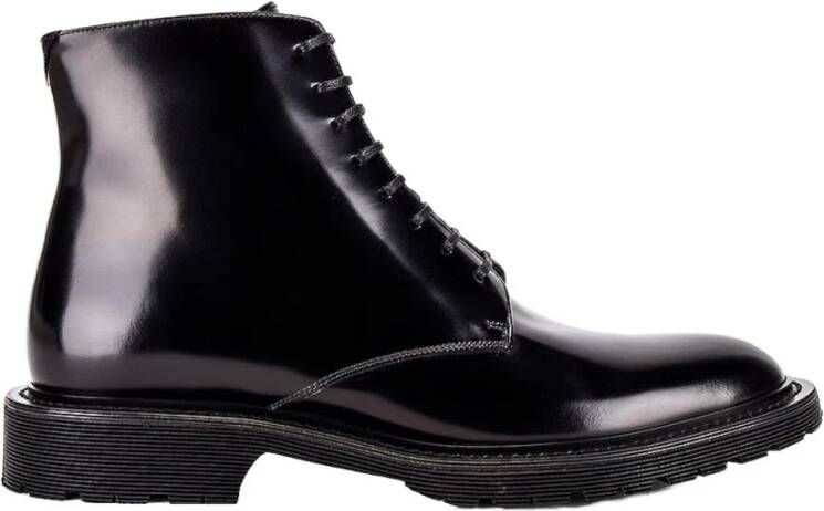 Saint Laurent Geborsteld leren veterschoenen Black Heren