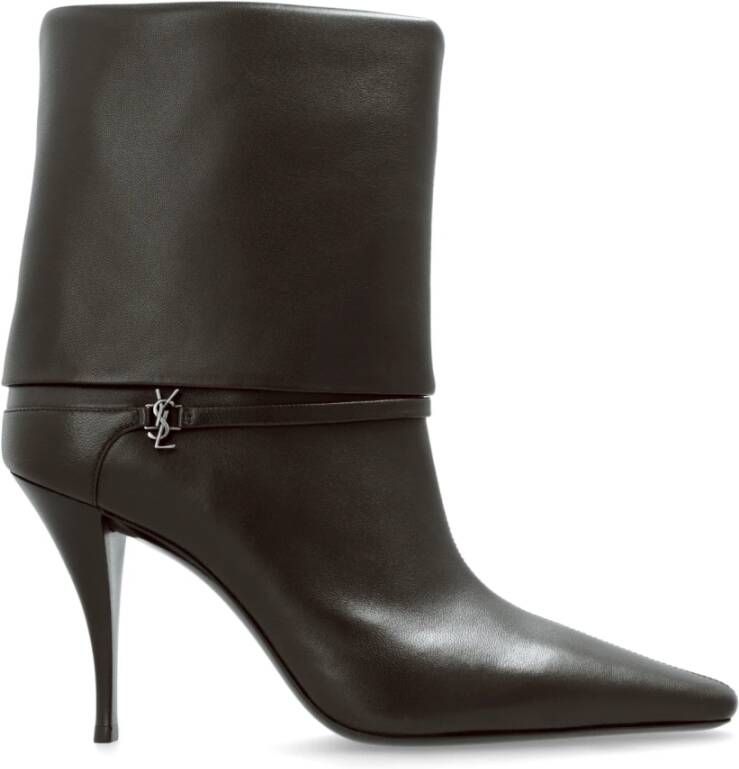 Saint Laurent Zwarte leren instaplaarzen met metalen logo Black Dames