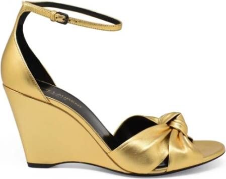 Saint Laurent Gouden Leren Sleehak Sandalen Yellow Dames