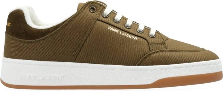 Saint Laurent Groene Sneakers Stijlvol Ronde Neus Vetersluiting Green Dames