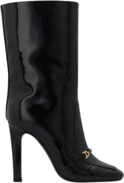 Saint Laurent Zwarte Leren Enkellaarzen Black Dames